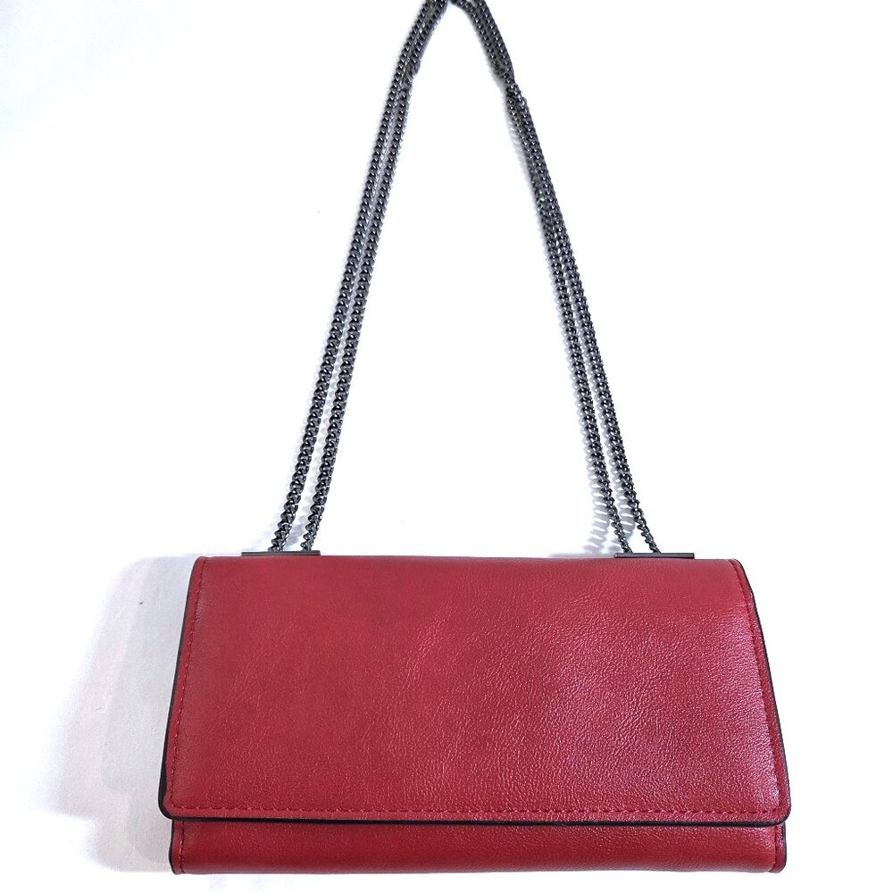 NWOT Inc Red Leather Wallet Shoulder Bag with Gunmetal Chain Strap